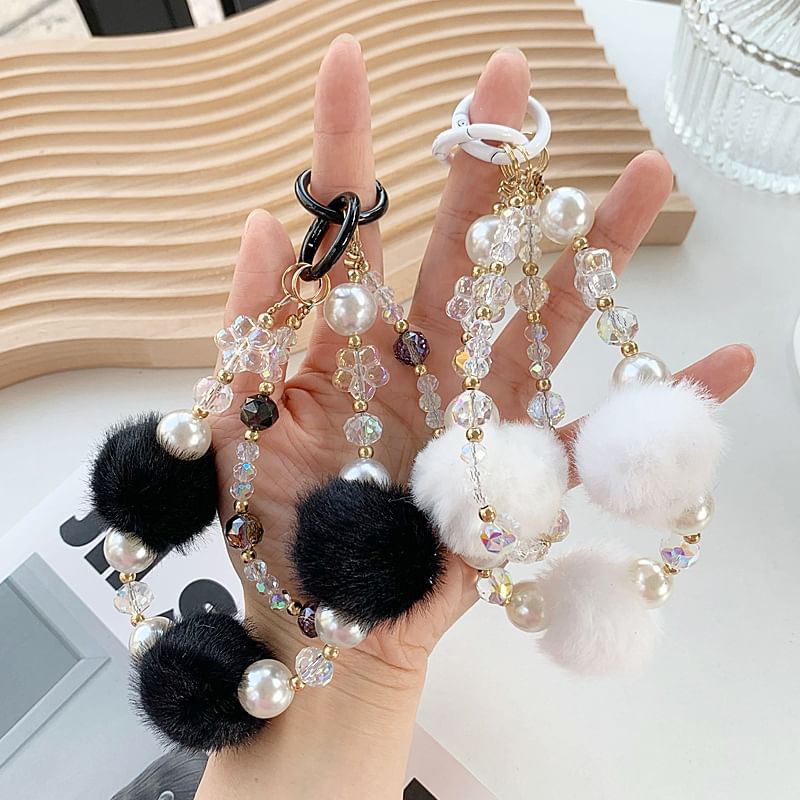 Pom Layered Phone Strap Faux Pearl