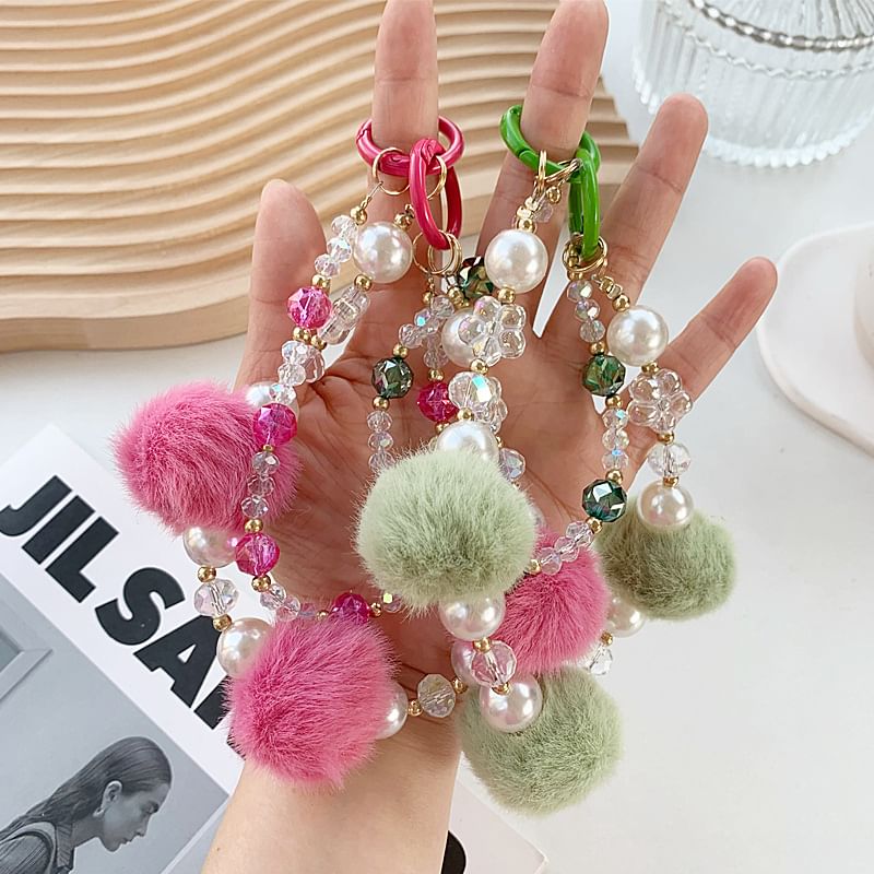 Pom Layered Phone Strap Faux Pearl