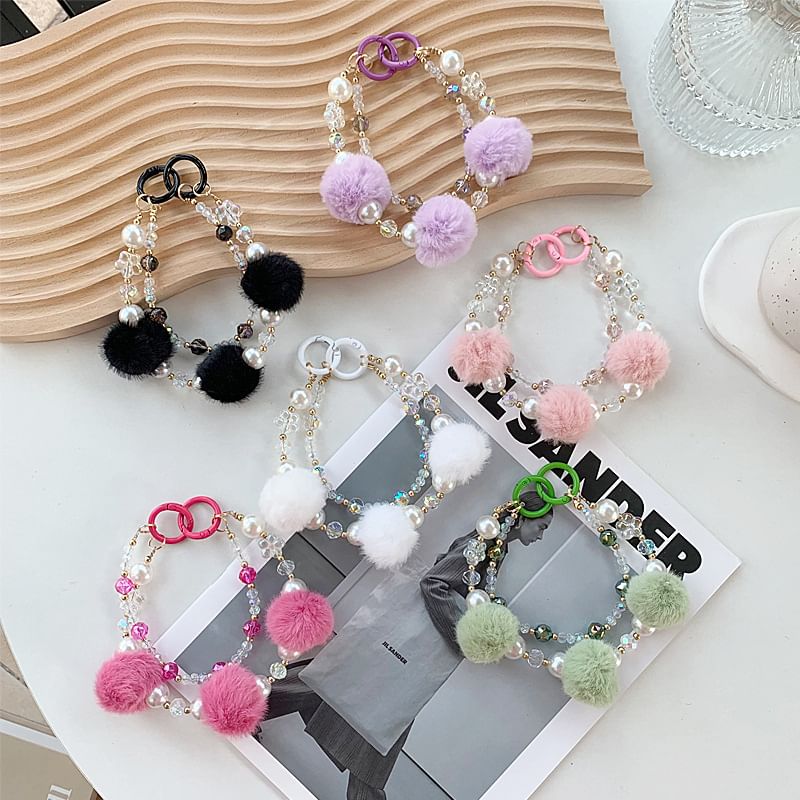 Pom Layered Phone Strap Faux Pearl