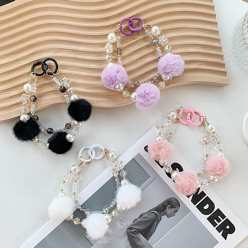 Pom Layered Phone Strap Faux Pearl
