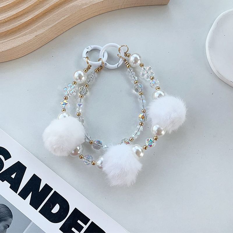 Pom Layered Phone Strap Faux Pearl