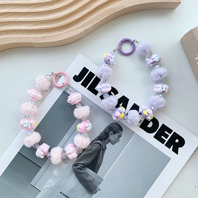 Phone Bead Pom Heart Strap
