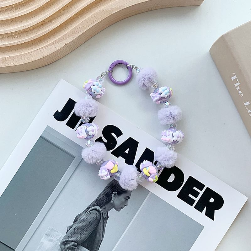 Phone Bead Pom Heart Strap
