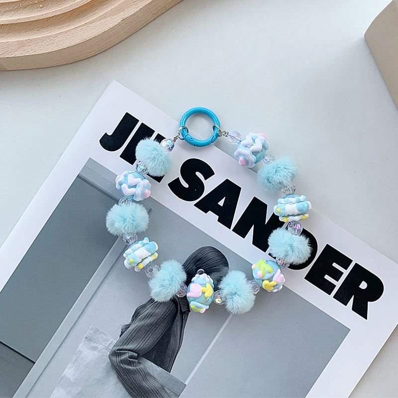 Phone Bead Pom Heart Strap