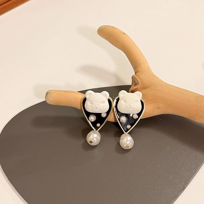 Earring Drop Pearl Alloy Bear Faux