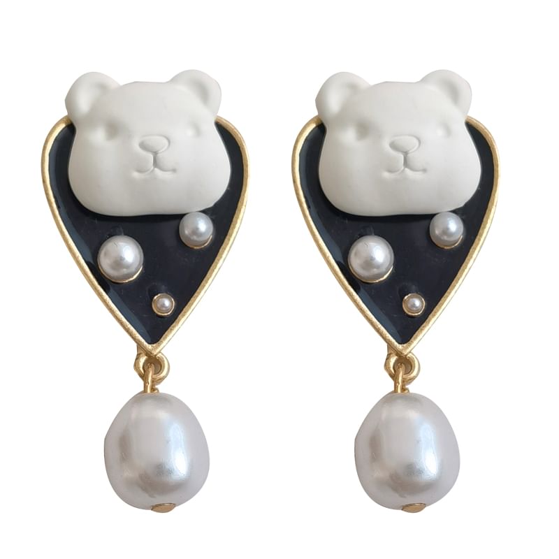 Earring Drop Pearl Alloy Bear Faux