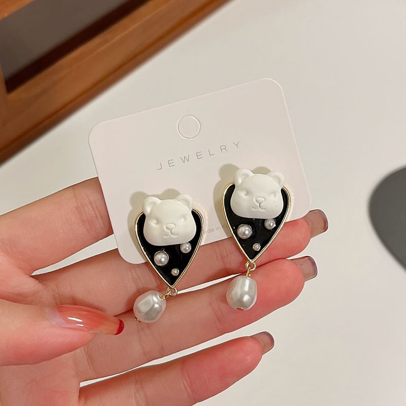 Earring Drop Pearl Alloy Bear Faux