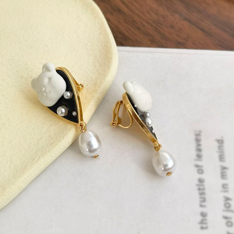 Earring Drop Pearl Alloy Bear Faux