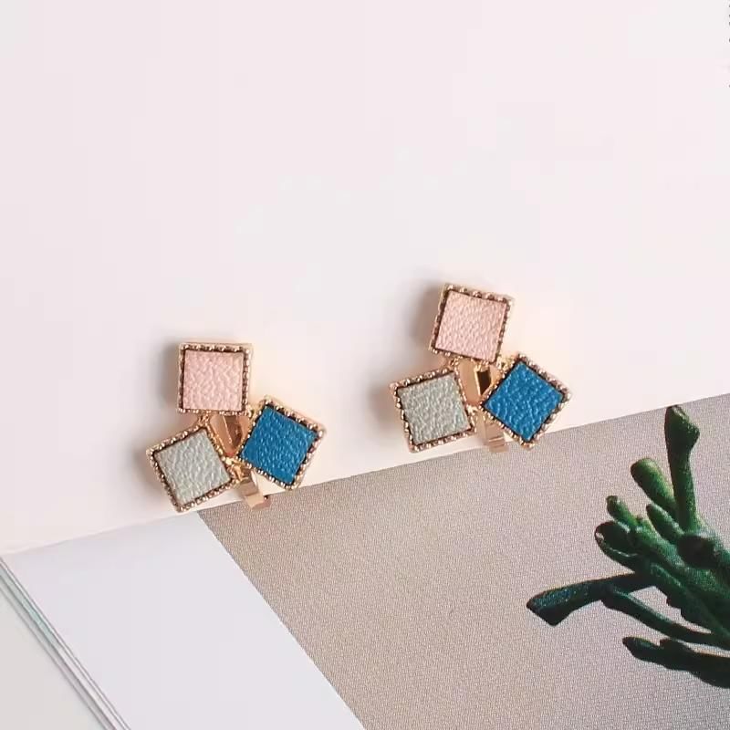 Leather Alloy Square Earring Stud Faux