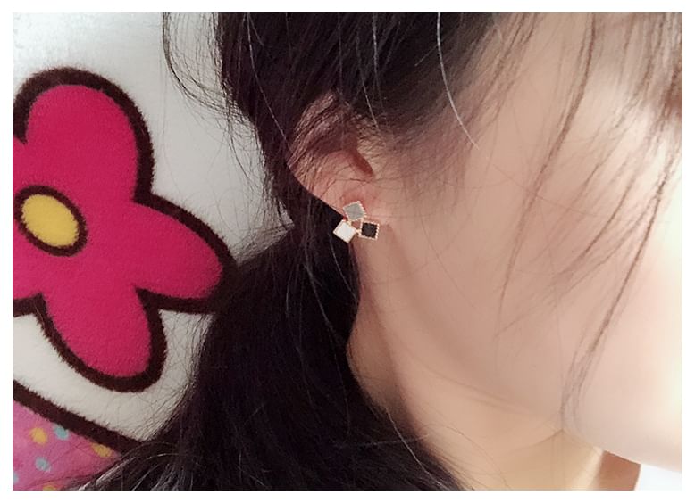 Leather Alloy Square Earring Stud Faux