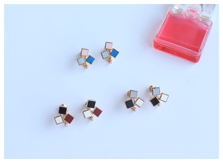 Leather Alloy Square Earring Stud Faux
