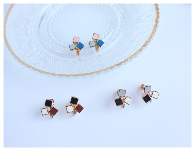 Leather Alloy Square Earring Stud Faux