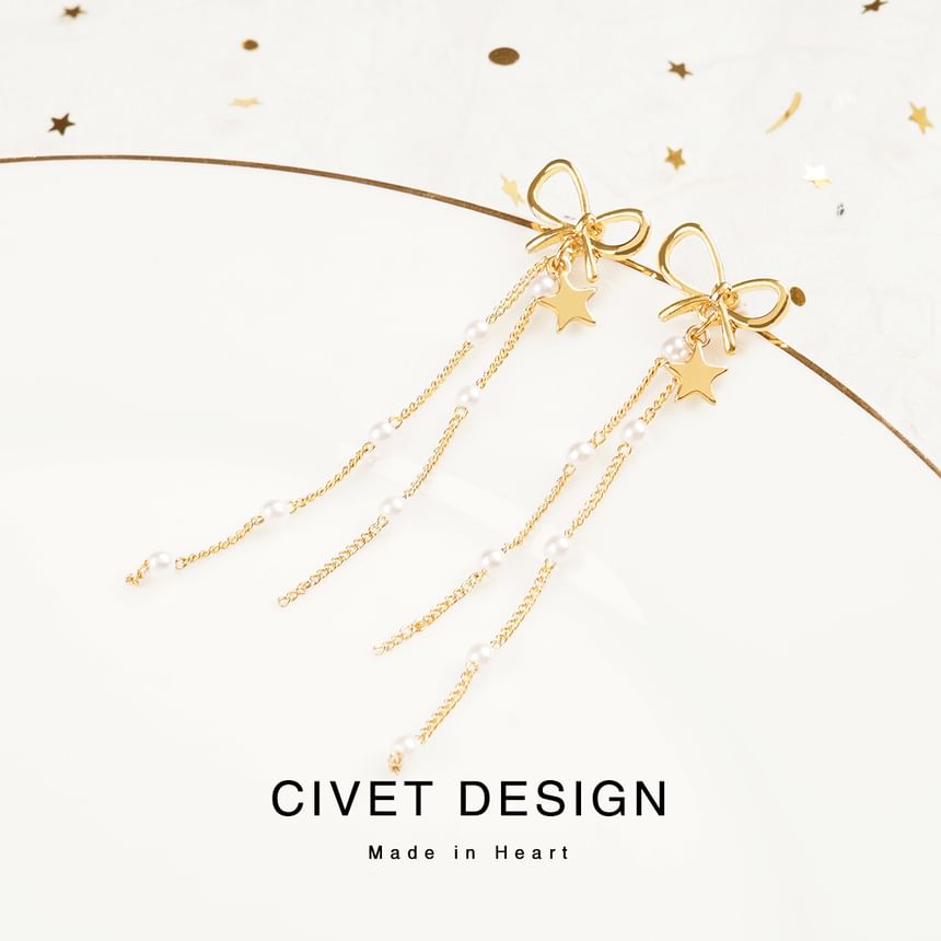 Bow Earring Drop Threader Star /