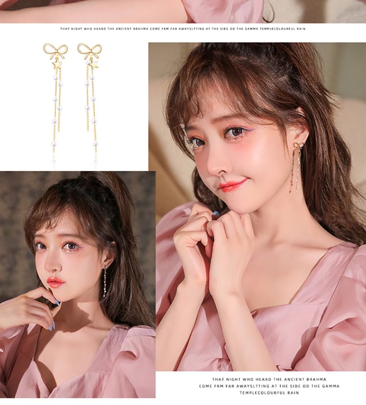 Bow Earring Drop Threader Star /