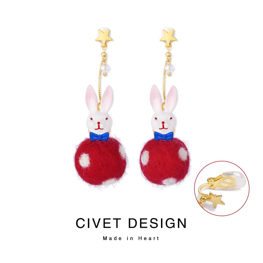 Dangle Rabbit Felt Earring