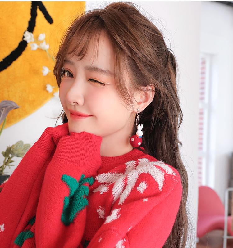 Dangle Rabbit Felt Earring