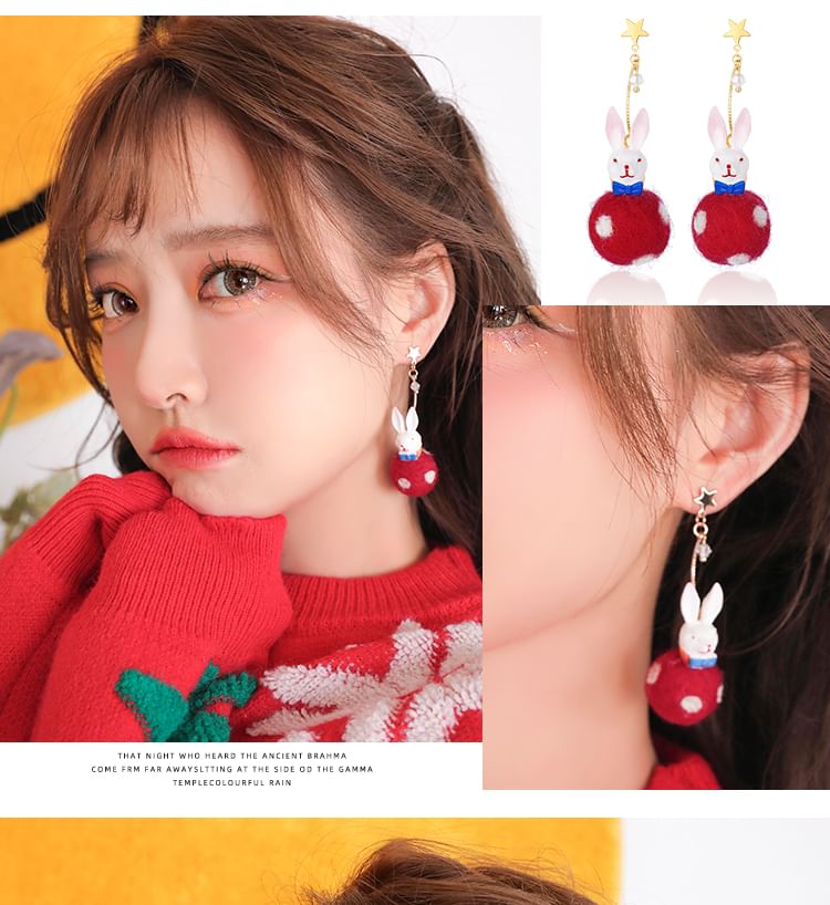 Dangle Rabbit Felt Earring