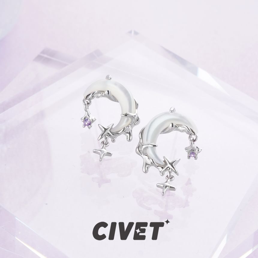 Star Alloy Rhinestone Ear Drop Earring Cuff / Moon