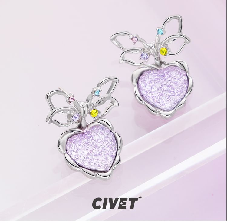 Drop Bow Earring Heart Alloy