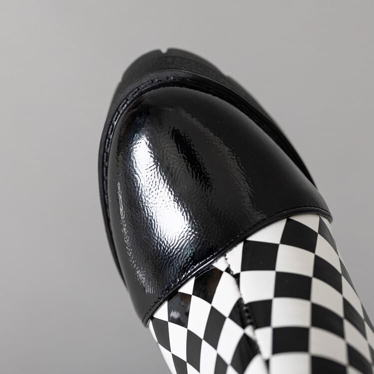 Boots Short Block Heel Checkerboard