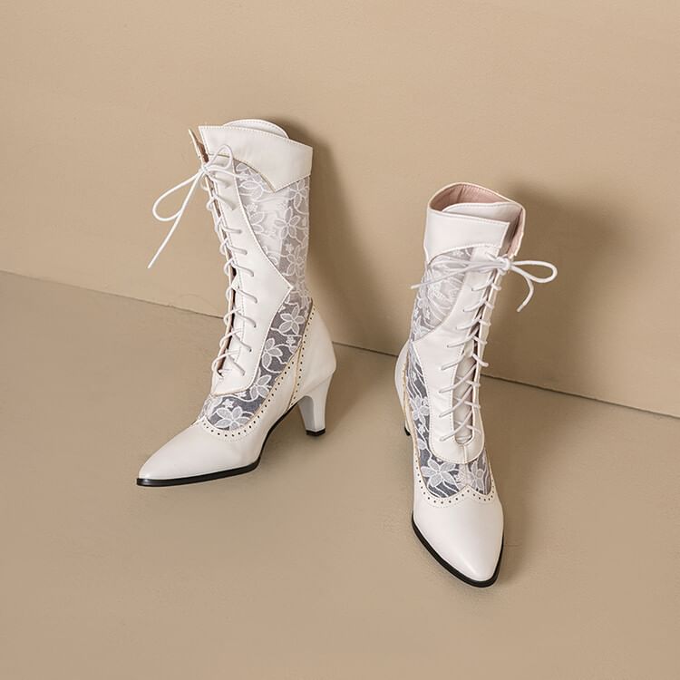 Short Pointed Heel Boots Mesh Low