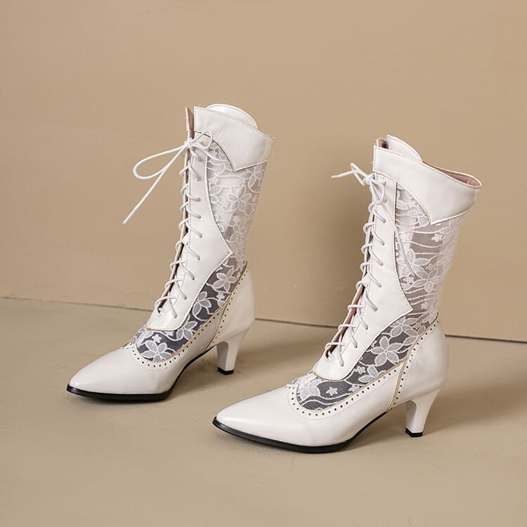 Short Pointed Heel Boots Mesh Low