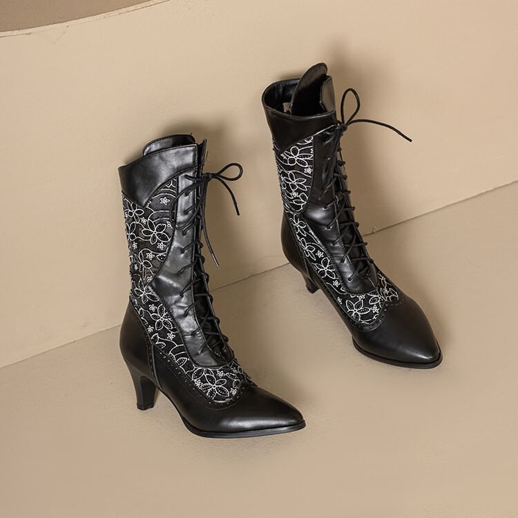 Short Pointed Heel Boots Mesh Low