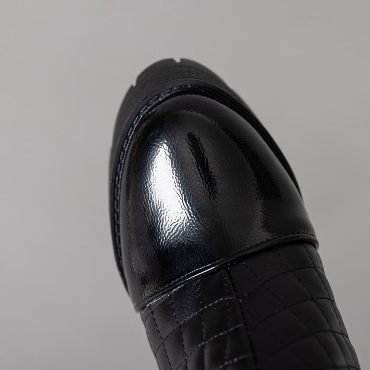 Furry Trim Short Boots Heel Block Quilted