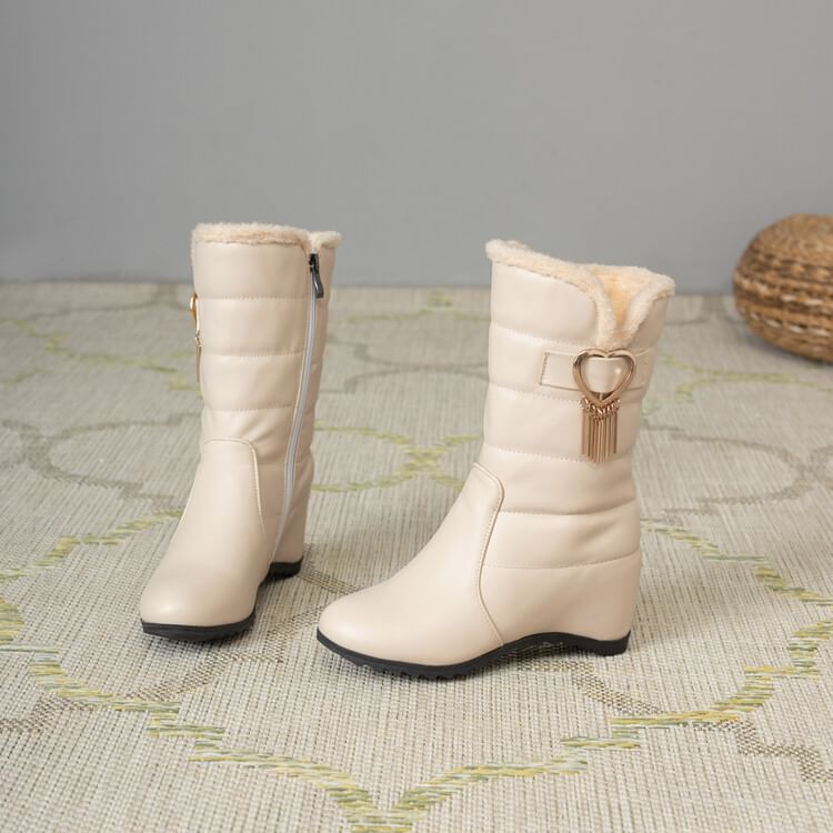 Heel Wedge Heart Buckle Short Boots Snow