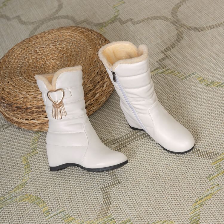 Heel Wedge Heart Buckle Short Boots Snow
