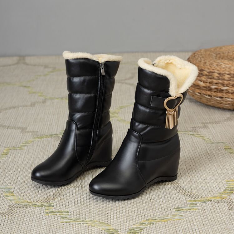 Heel Wedge Heart Buckle Short Boots Snow