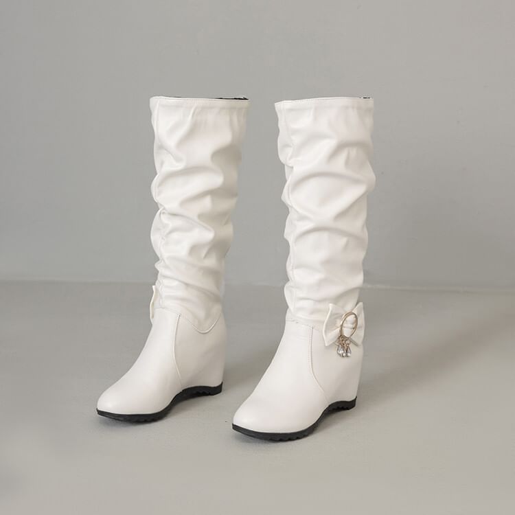 Tall Faux Leather Boots Wedge Hidden