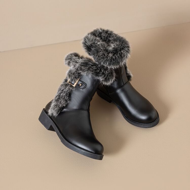 Fur Boots Buckled Faux Short