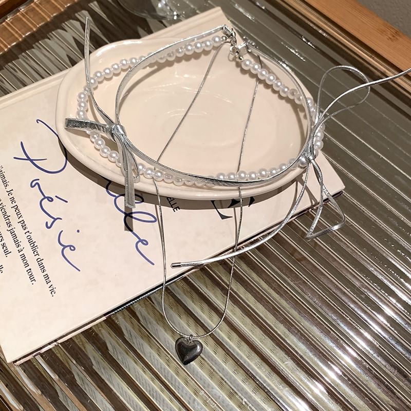 Set Heart Braded / Layered Necklace