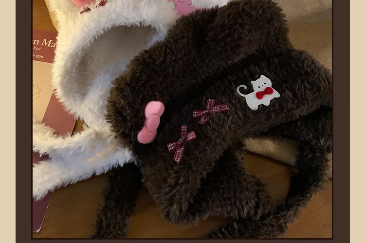 Fluffy Bow Accent Beanie Bear Ear