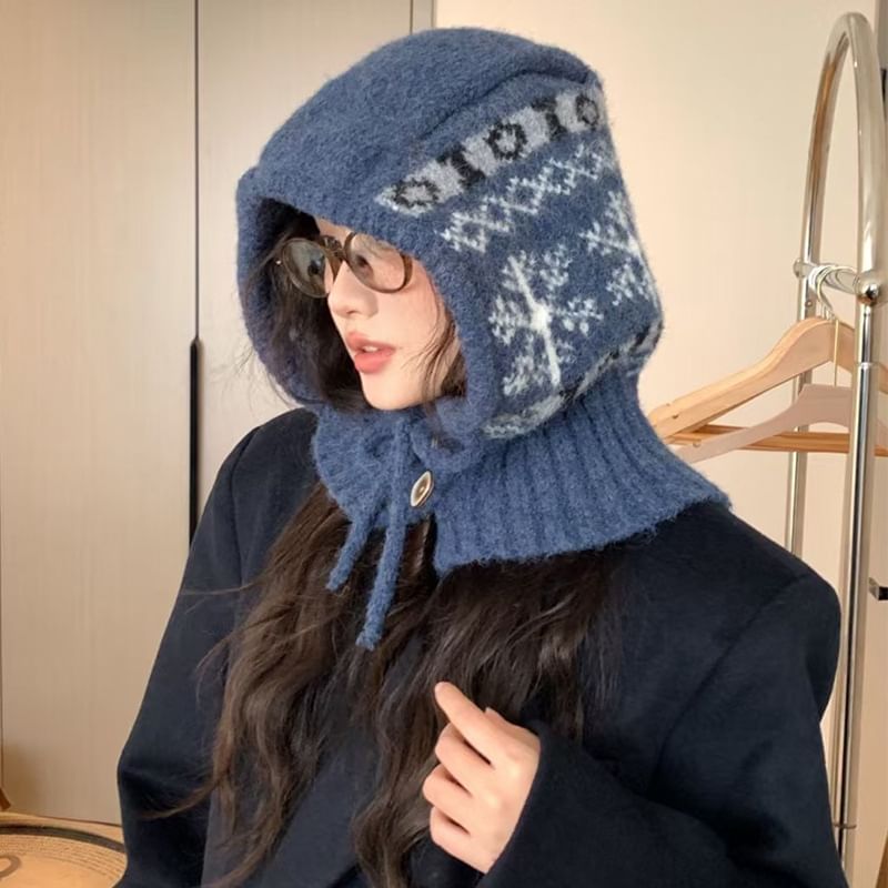 Print Knit Snowflake Balaclava