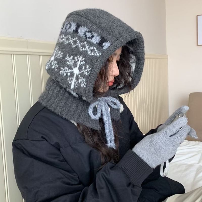 Print Knit Snowflake Balaclava