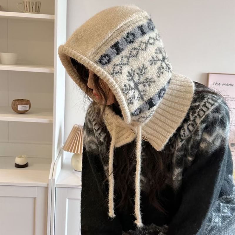 Print Knit Snowflake Balaclava