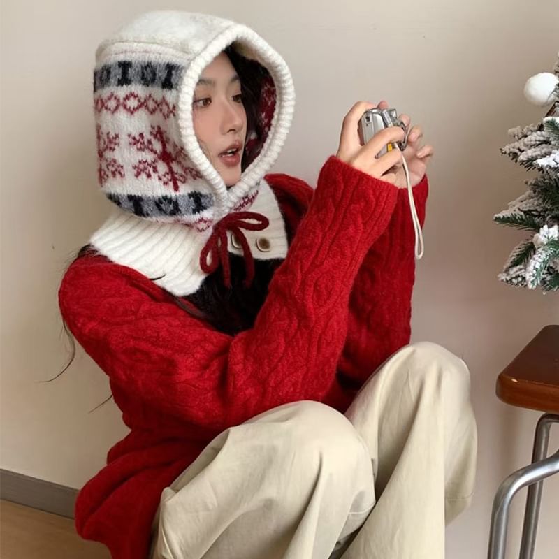 Print Knit Snowflake Balaclava