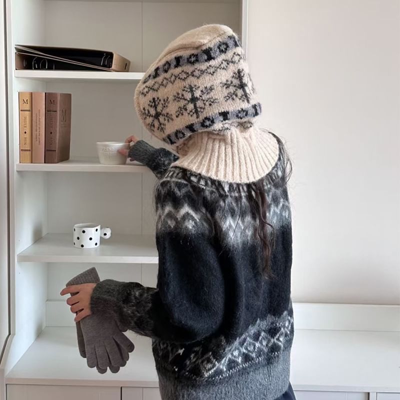 Print Knit Snowflake Balaclava