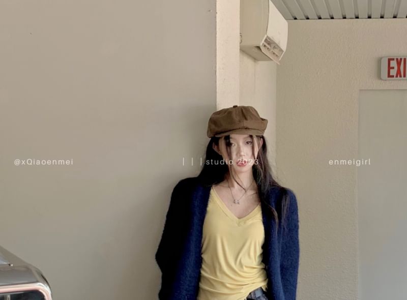 Waist Sleeve Tee Plain Plaid Mini Long Mid Skirt Cardigan / Pleated V-Neck