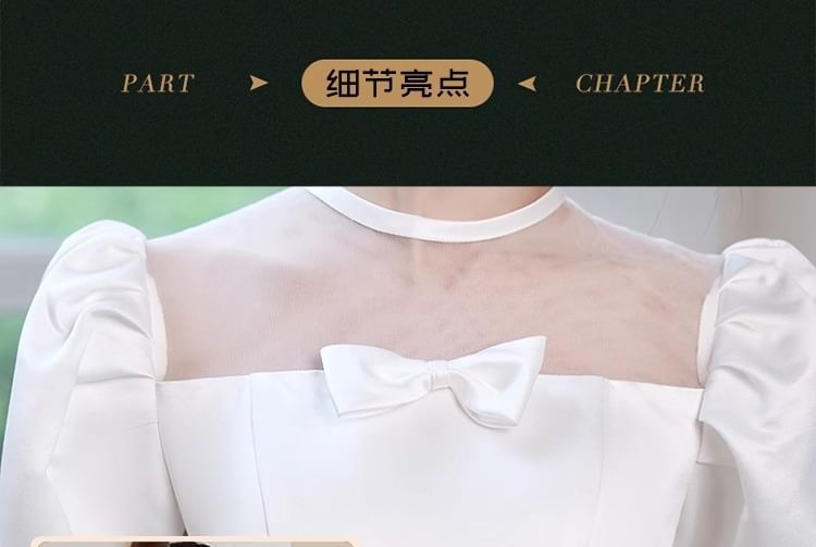 Neck Gown Short Sleeve Bowknot Square Plain Wedding A-Line