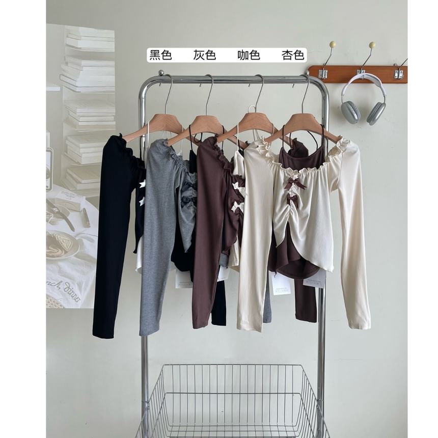 Asymmetrical Mini A-Line Square Long-Sleeve Halter Neck Top Skirt / Set Crop