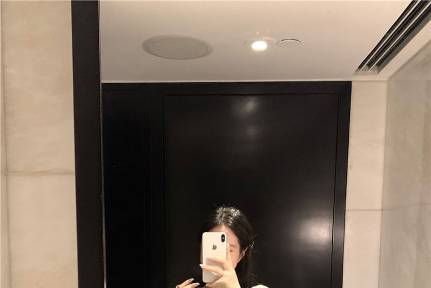 Plain Pencil High V-Neck Bow Top Skirt / Sleeve Long Rise Knit Maxi