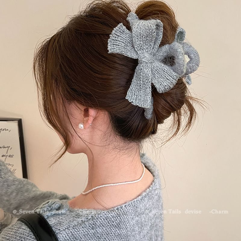 Bow Hair Claw Clip Knit Acrylic