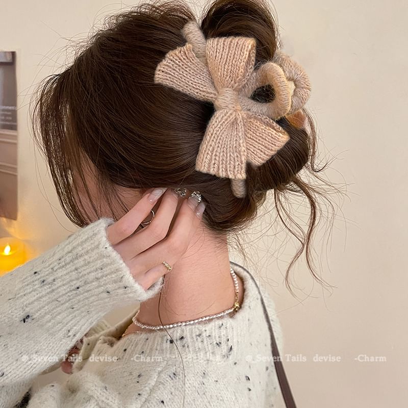 Bow Hair Claw Clip Knit Acrylic