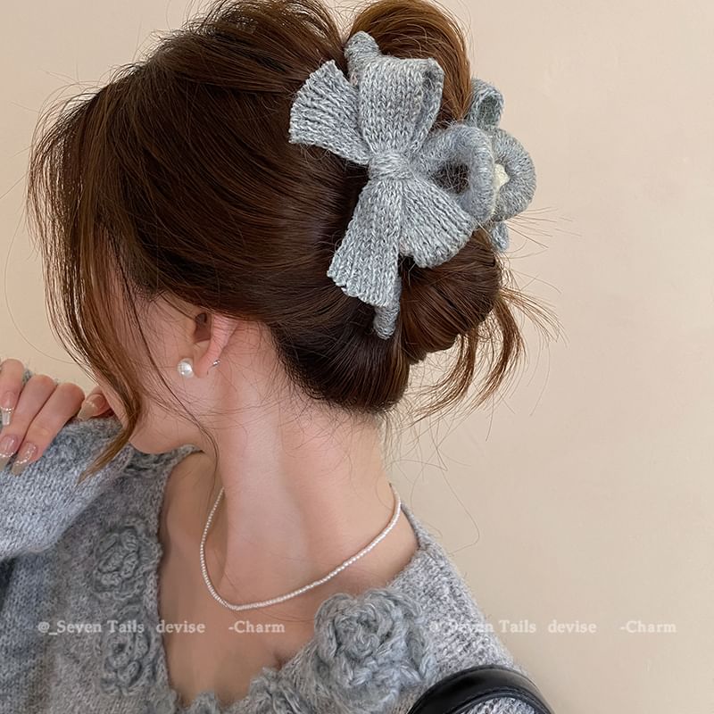 Bow Hair Claw Clip Knit Acrylic
