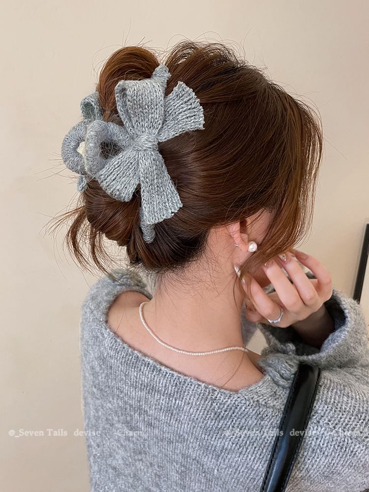 Bow Hair Claw Clip Knit Acrylic