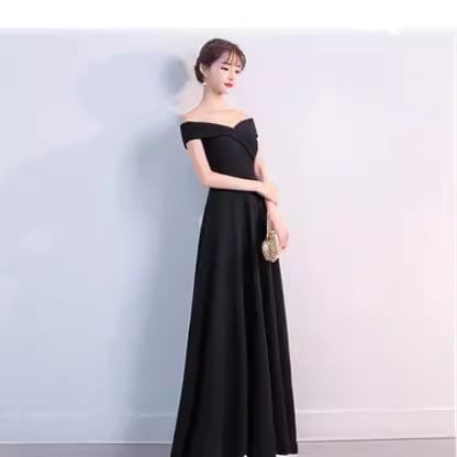 A-Line Sleeve Plain Gown V-Neck Shoulder Off Short Evening