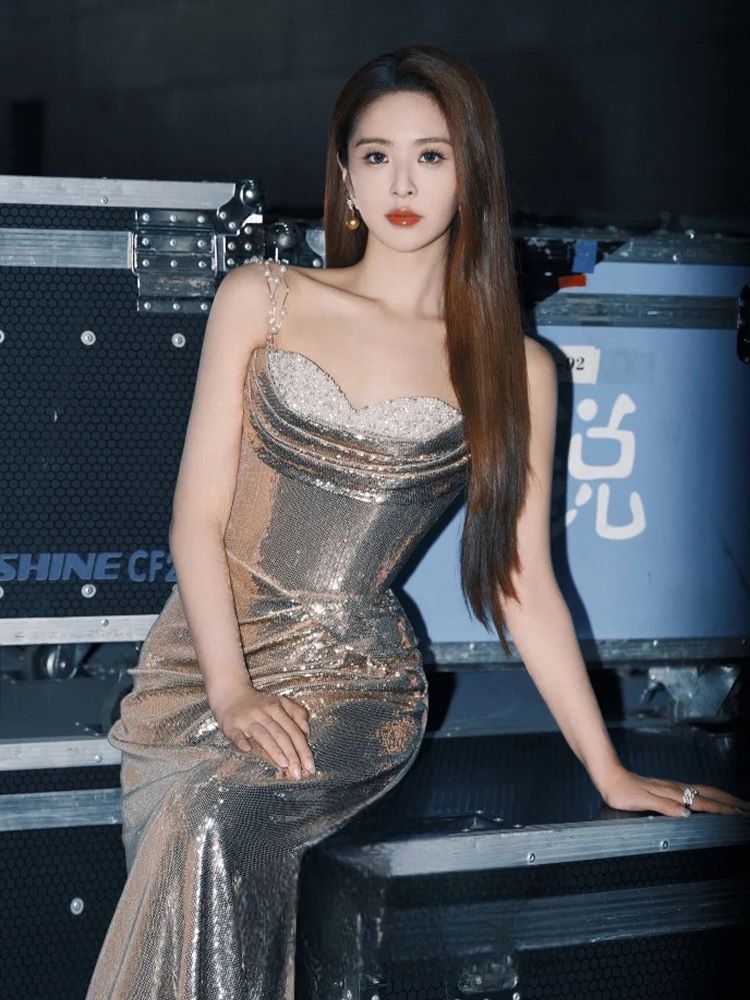 Sheath Gown Sequin Ruched Evening Chain Strap Panel